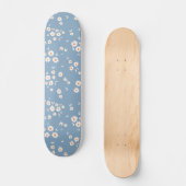 Retro Groovy Daisy Pattern Dusty Blue Floral 70's Skateboard (Voorkant)