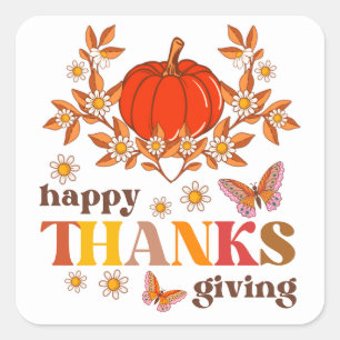 Retro Groovy Daisy Pumpkin Hippie Thanksgiving Vierkante Sticker