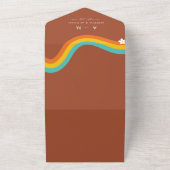 Retro Groovy Daisy Rainbow QR Code Hippie Wedding All In One Uitnodiging (Buitenkant)