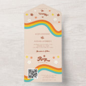 Retro Groovy Daisy Rainbow QR Code Hippie Wedding All In One Uitnodiging (Binnen)