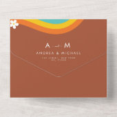 Retro Groovy Daisy Rainbow QR Code Hippie Wedding All In One Uitnodiging (Achterkant)