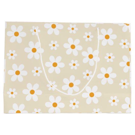 Retro Groovy Daisy Tan Birthday Groot Cadeauzakje (Achterkant)