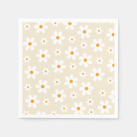 Retro Groovy Daisy Tan Birthday Paper Borden Servet (Voorkant)