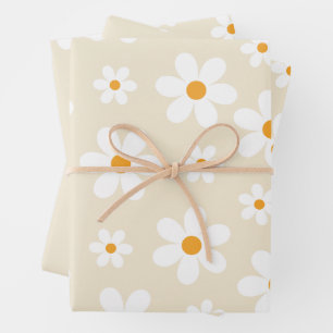 Retro Groovy Daisy Tan Verjaardagscadeau Inpakpapier Vel