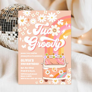 Retro Groovy Daisy Verjaardagsuitnodiging Kaart