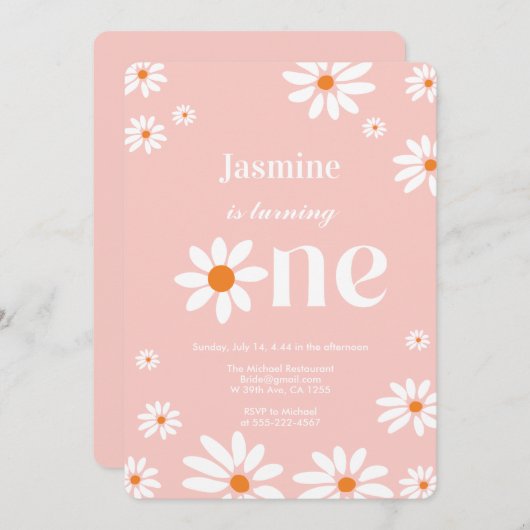 Retro Groovy Daisy Warm Bloemen 1e Verjaardag Kaart (Voorkant / Achterkant)
