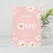 Retro Groovy Daisy Warm Bloemen 1e Verjaardag Kaart (Staand voorkant)