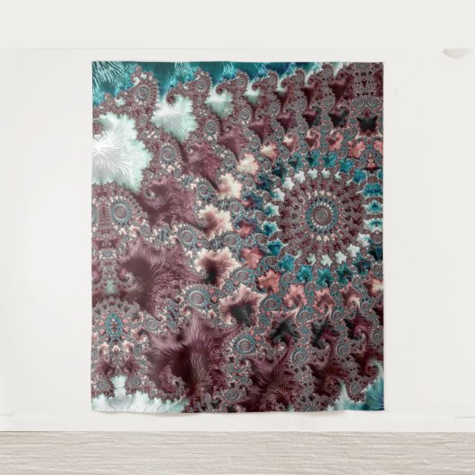 Retro Groovy Eclectische Boheemse Spiraal Fractal Wandkleed (Voorkant)