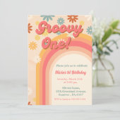 Retro groovy één dagbloem Eerste verjaardag Kaart (Staand voorkant)