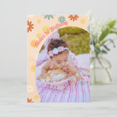 Retro groovy één dagbloem Eerste verjaardag Kaart (Staand voorkant)