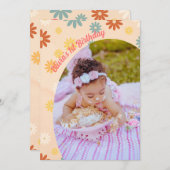 Retro groovy één dagbloem Eerste verjaardag Kaart (Voorkant / Achterkant)