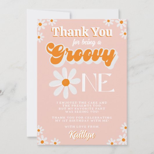 Retro Groovy Een Meisjes 1e Verjaardag Bedankkaart (Voorkant)
