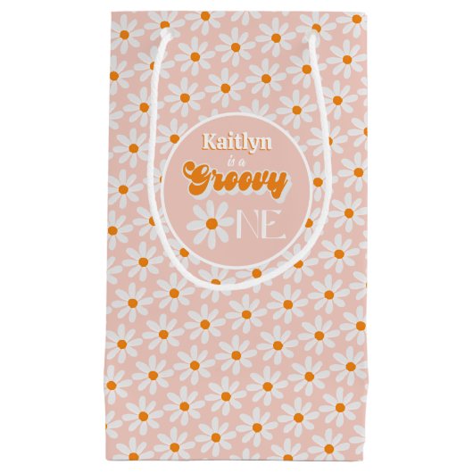 Retro Groovy Een Meisjes 1e Verjaardag Klein Cadeauzakje (Voorkant)