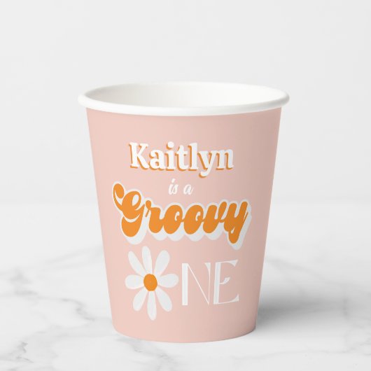 Retro Groovy Een Meisjes 1e Verjaardag Papieren Bekers (Voorkant)