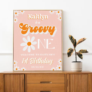 Retro Groovy Een Meisjes 1e Verjaardag Welkom Poster