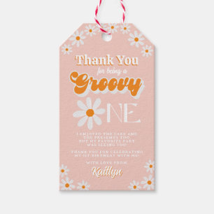 Retro Groovy Eerste Verjaardag Meisje Cadeaulabel