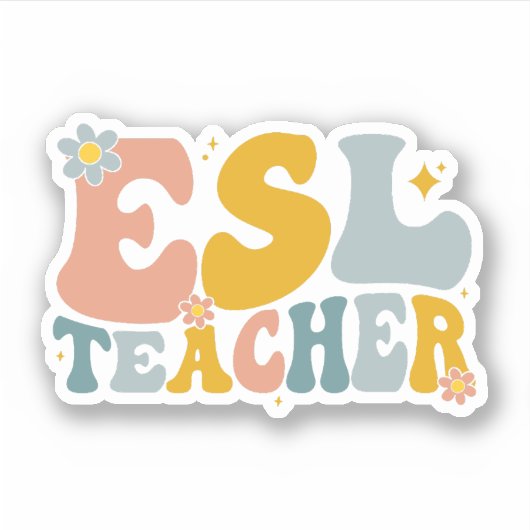 Retro Groovy ESL Leraar Waarderingscadeau Sticker (Voorkant)