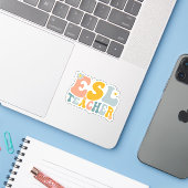 Retro Groovy ESL Leraar Waarderingscadeau Sticker (Laptop met iPhone)
