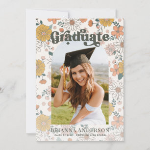 Retro Groovy Floral Arch Afstuderen Foto Kaart