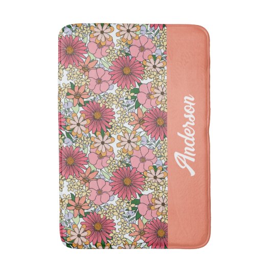 Retro Groovy Floral Daisy Boho Badmat (Voorkant Verticaal)