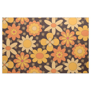 Retro Groovy Floral Patroon Geel en Oranje Stof