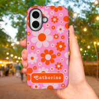 Retro Groovy Floral Sinaasappel Roze Gepersonalise