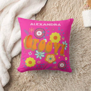 Retro Groovy Flower Power Hot Pink Kussen