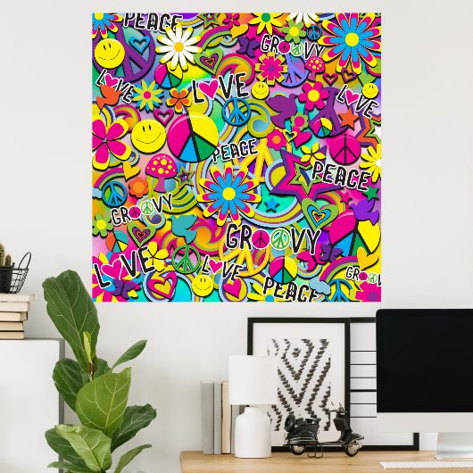 Retro Groovy FUN 60's 60's Love Birthday Party Poster (Thuiskantoor)