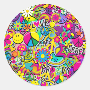 Retro Groovy FUN 60's 60's Love Birthday Party Ronde Sticker