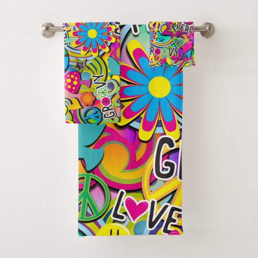 Retro Groovy FUN 60's Sixties Funky Kleurrijk Bad Handdoek (Insitu)