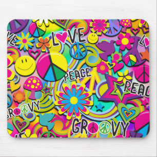 Retro Groovy FUN 60's Zestig Love Kleurrijk Funky Muismat