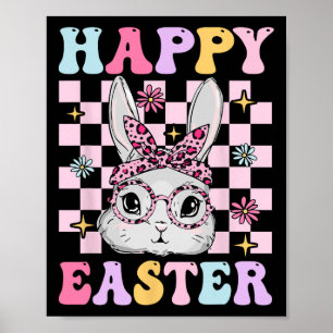 Retro Groovy Gelukkig Pasen Konijn Geruit Voor Vro Poster