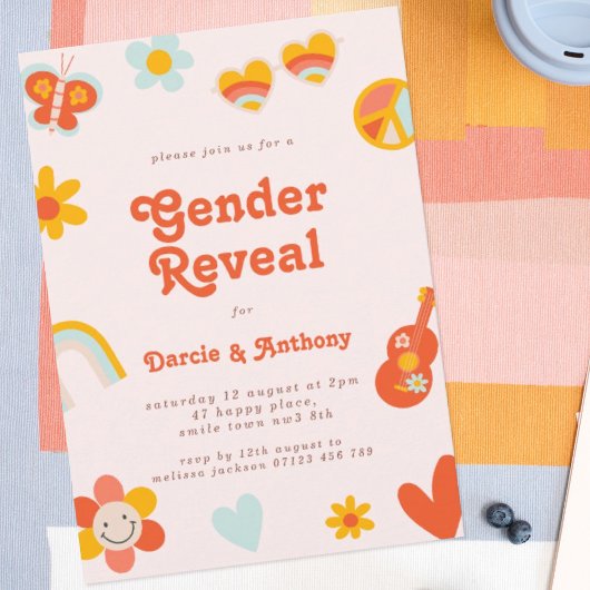 Retro Groovy Gender Reopenbaart Uitnodiging