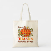 Retro Groovy geruite pompoen Daisy Thanksgiving Tote Bag (Achterkant)