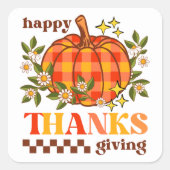 Retro Groovy geruite pompoen Daisy Thanksgiving Vierkante Sticker (Voorkant)