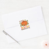 Retro Groovy geruite pompoen Daisy Thanksgiving Vierkante Sticker (Envelop)