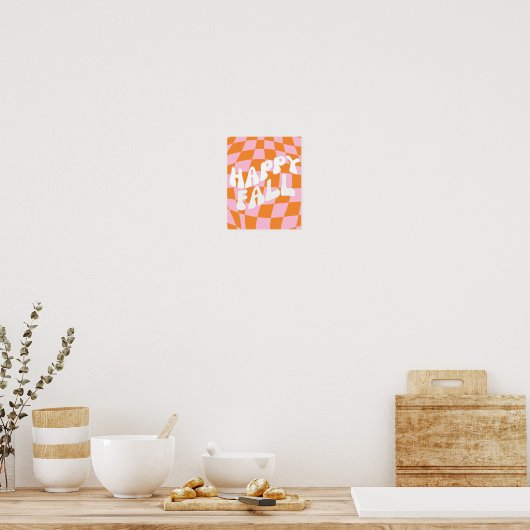 Retro Groovy geruite roze en Oranje Herfst Poster (Keuken)