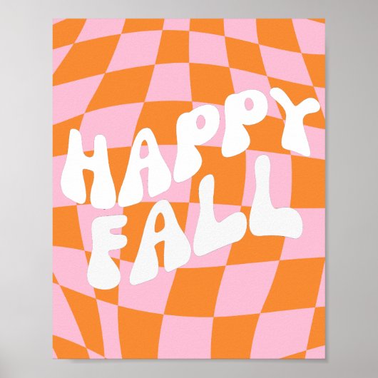 Retro Groovy geruite roze en Oranje Herfst Poster (Voorkant)