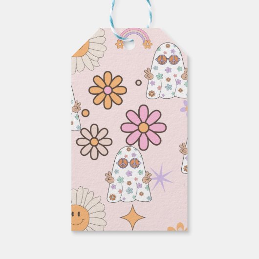 Retro Groovy Ghost Hippie Halloween Verjaardag Cadeaulabel (Achterkant)