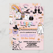 Retro Groovy Ghost Hippie Halloween Verjaardag Kaart (Voorkant / Achterkant)