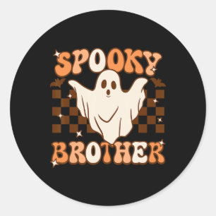 Retro Groovy Ghost Spooky Brother Kostuum Matching Ronde Sticker