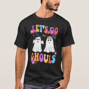 Retro Groovy Ghost Spooky Halloween LETS GO SHOULS T-shirt