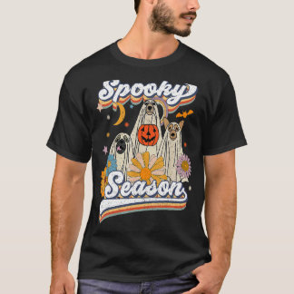 Retro Groovy Ghost Spooky Season Floral Pumpkin Ha T-shirt