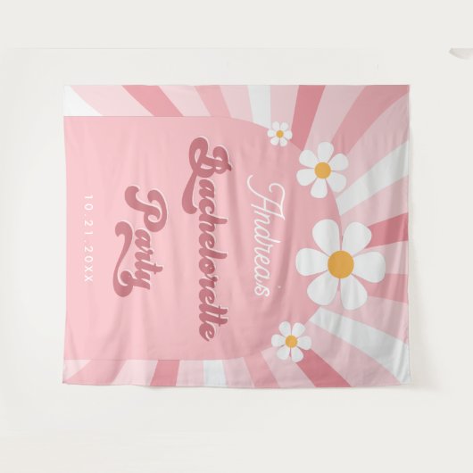 Retro Groovy Girly 70s Bachelorette Party Achtergr Wandkleed (Voorkant (horizontaal))