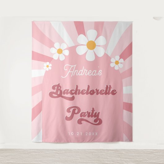 Retro Groovy Girly 70s Bachelorette Party Achtergr Wandkleed (Voorkant)