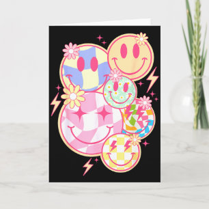 Retro Groovy Glimlach Gezicht Bloem Gelukkig Gezic Kaart