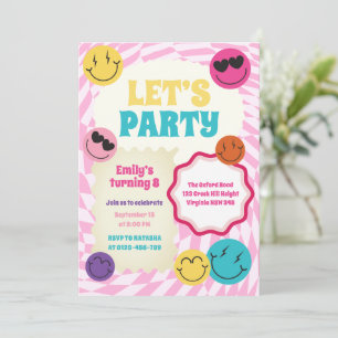 Retro Groovy glimlacht kleurrijke verjaardagsuitno Kaart