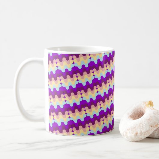 Retro Groovy Golfpatroon Paars En Geel Koffiemok (Met donut)