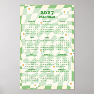 Retro Groovy Golvende Geruite Patroon 2027 Agenda Poster