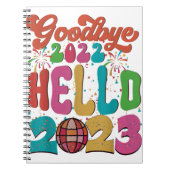 Retro Groovy Goodbye 2022 Hallo 2023 nieuwjaarsv Notitieboek (Voorkant)